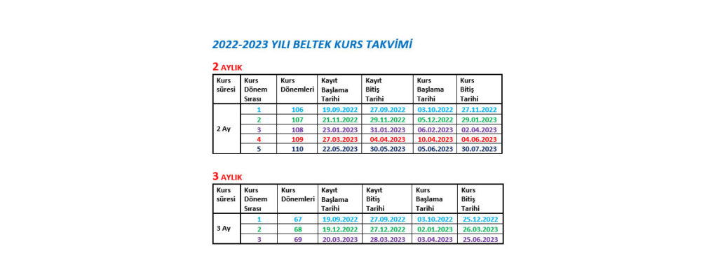 beltek kurs takvimi